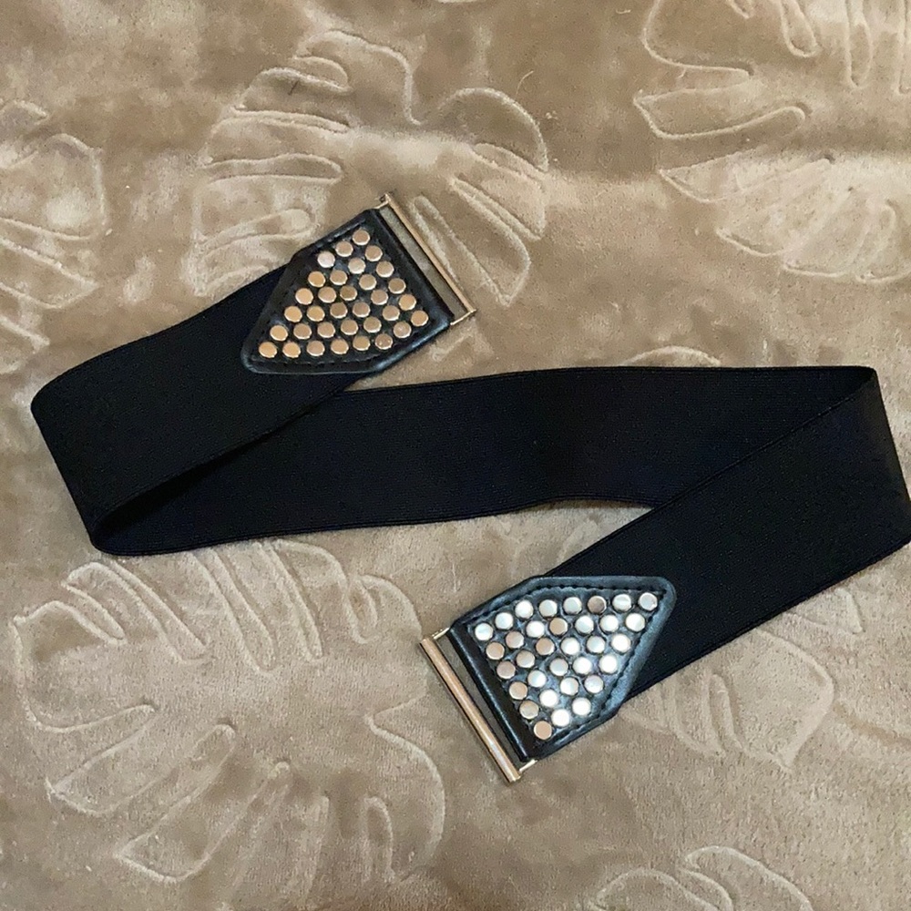 Black and Silver-studded elastic stretch belt